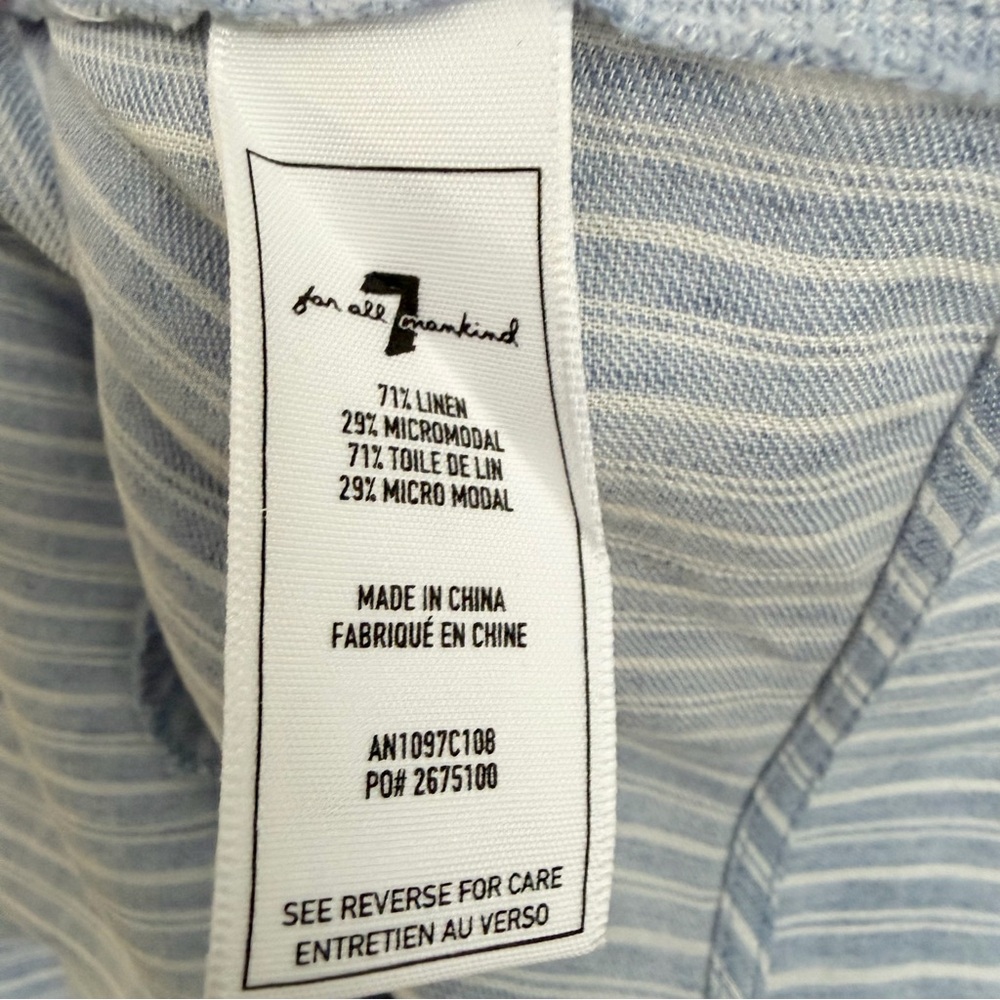 7 For All Mankind Off the Shoulder Light Blue & White Striped Mini Dress Medium - Picture 8 of 9